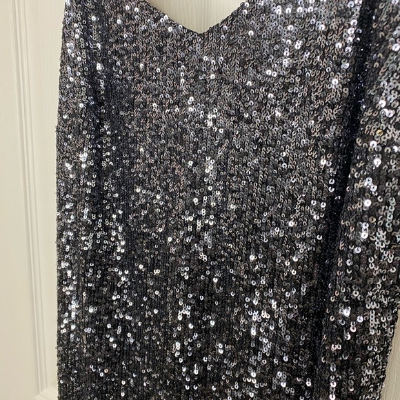 DKNY Black Sequin Mini Dress with Red Adjustable Straps - Picture 3 of 11